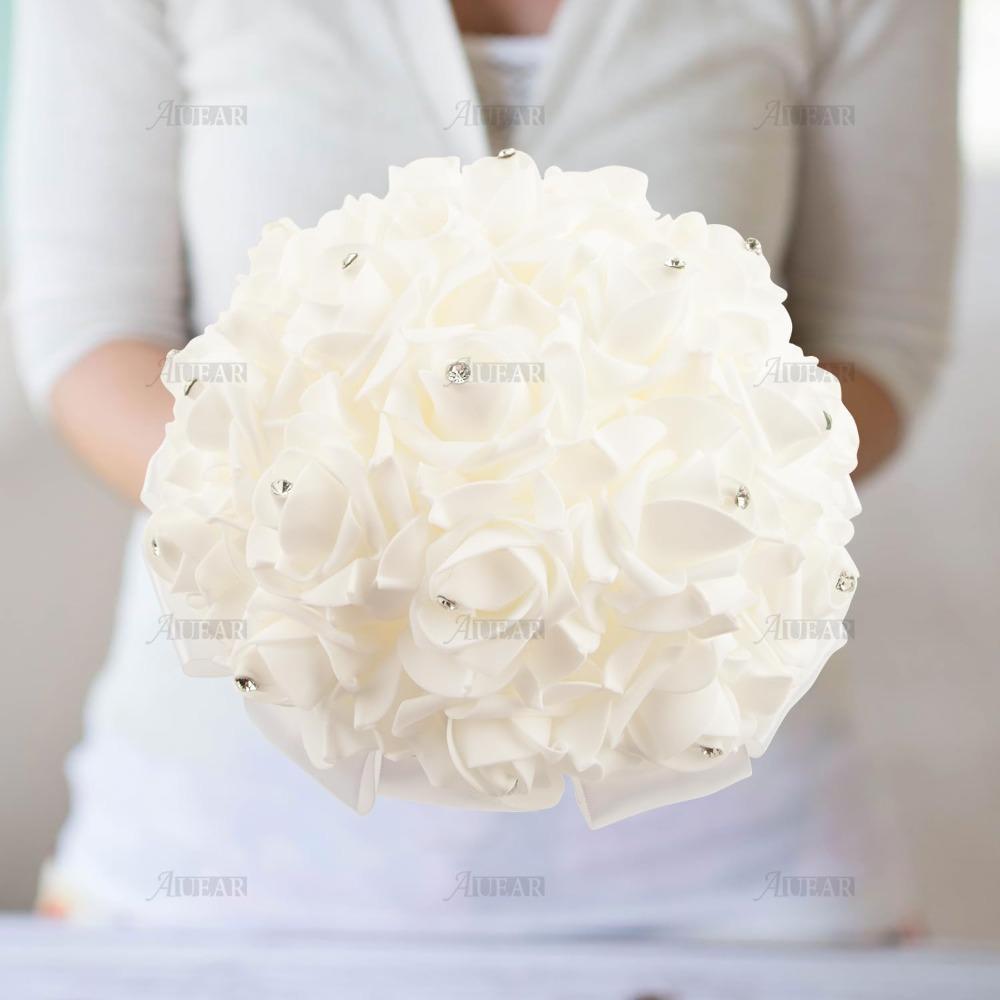 Crystal Diamond Rose Bridal Bouquet | Wedding Bride Bridesmaid Church & Party in Ivory White