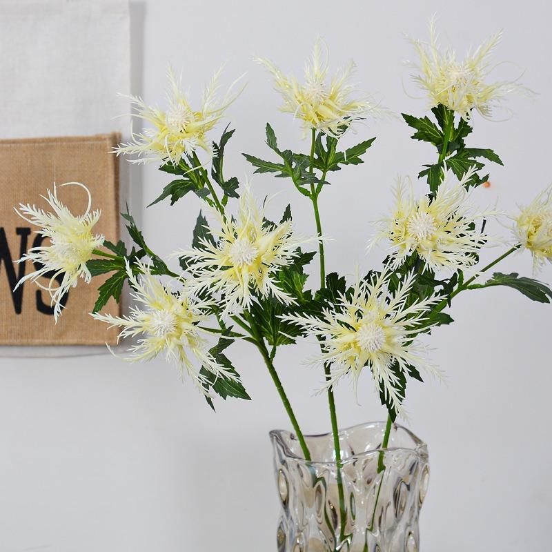 Artificial blue eryngium thistle stems detail – fake flowers for floral arrangement