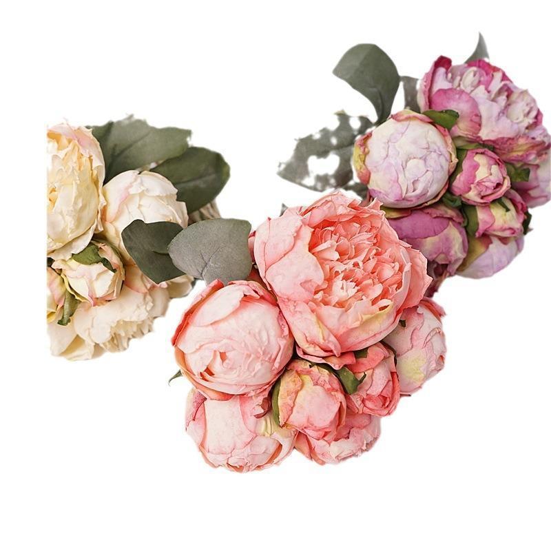 Faux Peony Bouquet 7 Stems per Bundle | Wedding Bridal Bouquet Valentine's Day & Home Decor in Pink Orange Purple White Red