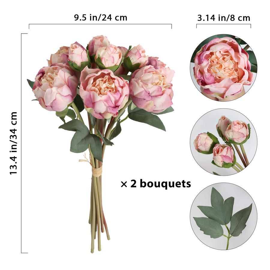 Artificial Peony Silk Flowers 2 Bouquets 10 Heads with Stems | Wedding Decoration Home Decor & Arrangement in Pink White Yellow