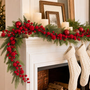 6 Ft Burgundy Red Velvet Ball Garland with Vintage Beads