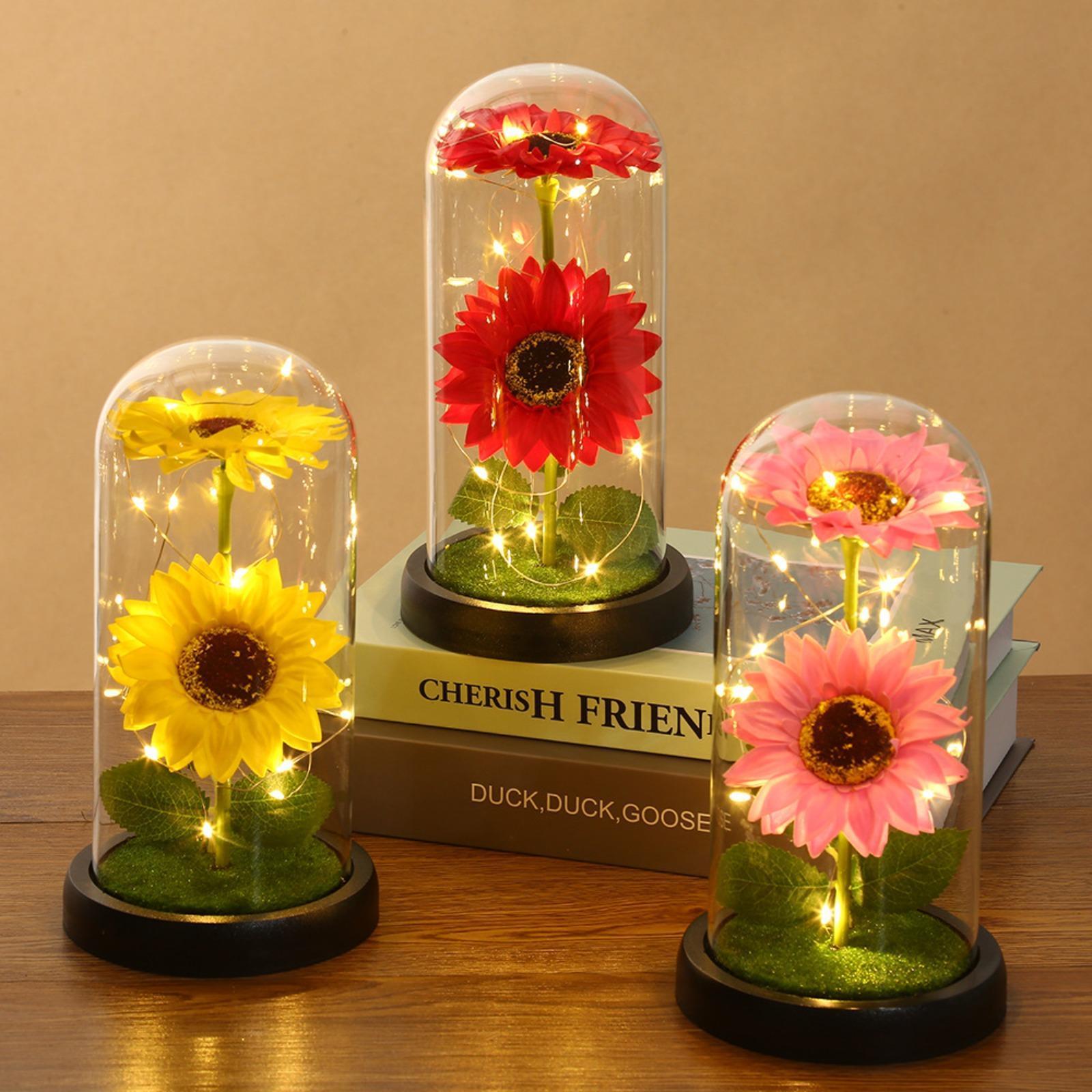 Sunflower Glass Dome Lamp with LED Lights | Eternal Sunflower Gift for Her Mother's Day Birthday Christmas