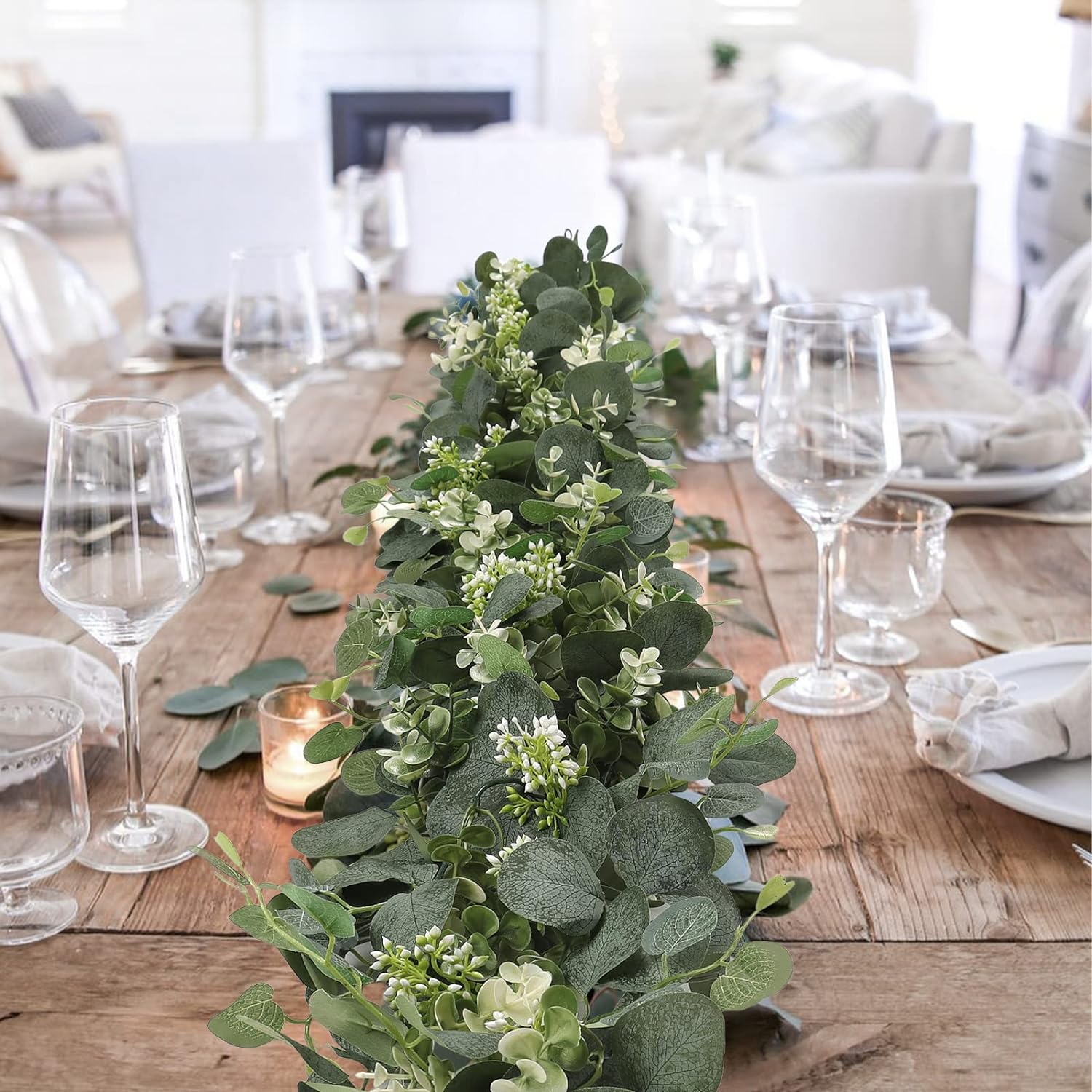 Artificial Eucalyptus Grapevine Garland 2pcs with White Flowers | Wedding Arch Party Backdrop & Home Decor