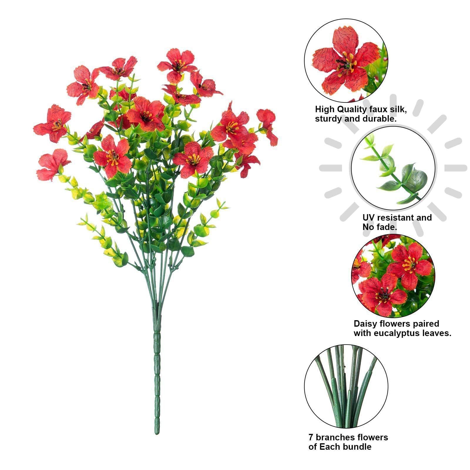 UV Resistant Artificial Flower Bouquet Set of 6 | Colorful Outdoor Indoor Home Garden & Party Decor in 5 Colors