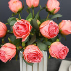 Burnt Edge Real Touch Rose Simulation Flowers | Living Room Dining Table Wreath Crafts Valentine's Day Decor in White Champagne Orange Pink