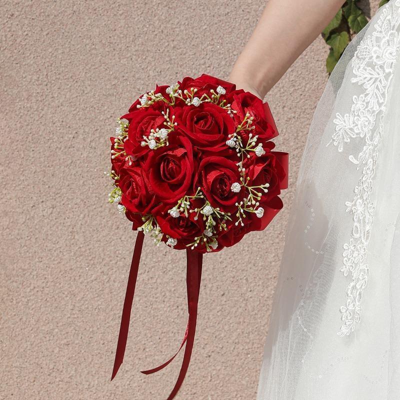 Mock Rose Bridal Bouquet Hand-Held | Artificial Wedding Flowers for Ceremony Church & Photo Shoot in Style A B C