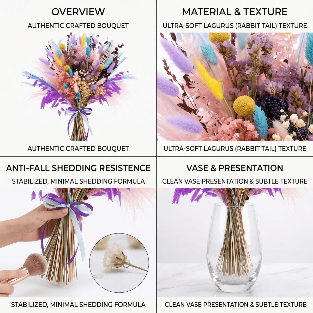 Colorful Pampas Grass Bouquet | Boho Artificial Floral Arrangement with Bunny Tails & Eucalyptus