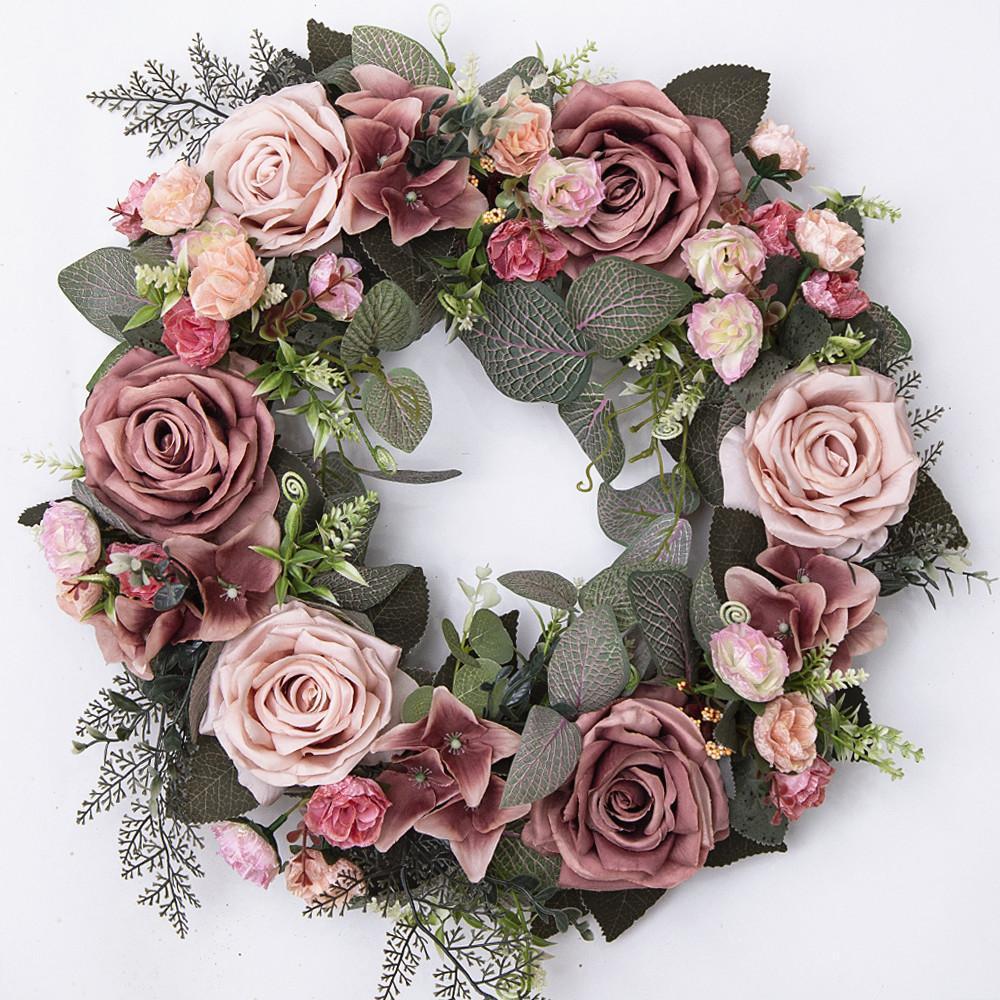 Artificial Flower Wreath for Front Door, Summer Rose Ring Floral Wedding, Living Room, Bedroom, Home, Office, Farmhouse & Party Decor