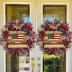 4th of July Wreath for Front Door | Patriotic American Flag Burlap Design in Red White Blue Farmhouse Decor