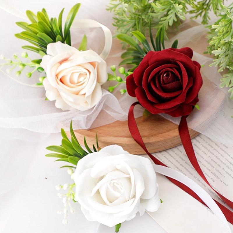 Groom & Groomsmen Boutonniere Brooch Set of 4 | Faux Pearl Wedding Lapel Flowers in Beige Red White Blue