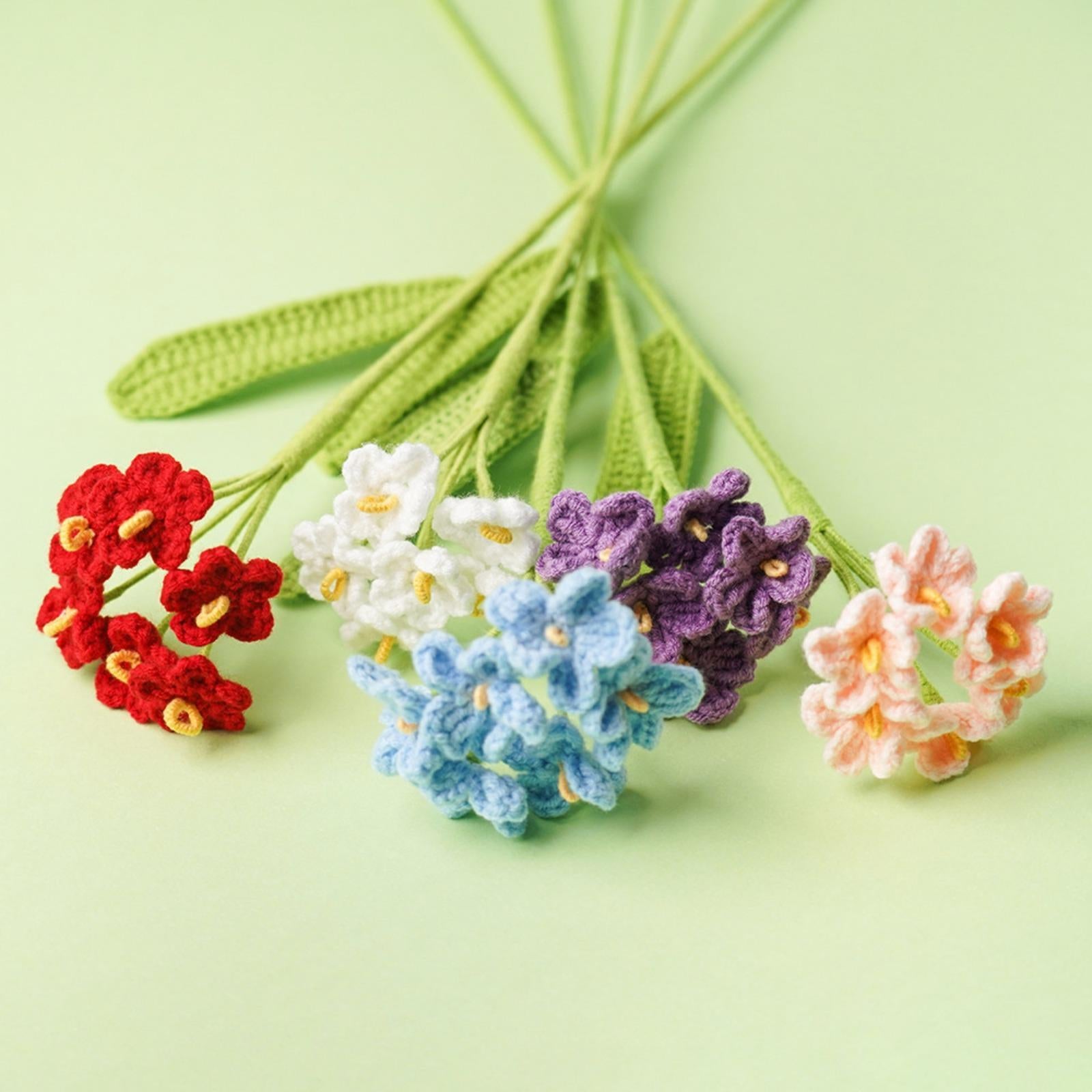 Handmade Wool Crochet Hydrangea & Forget-Me-Not Flower | Artificial Bloom for Gift Vase Decor in White Orange Purple Red Blue