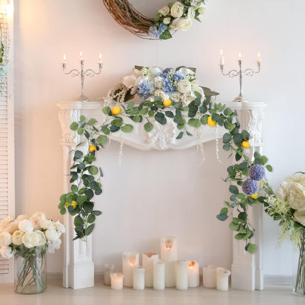 Faux Lemon Greenery Garland with Green Leaves | Artificial Vine for Front Door Wall Party Table & Home Decor in Style A B C