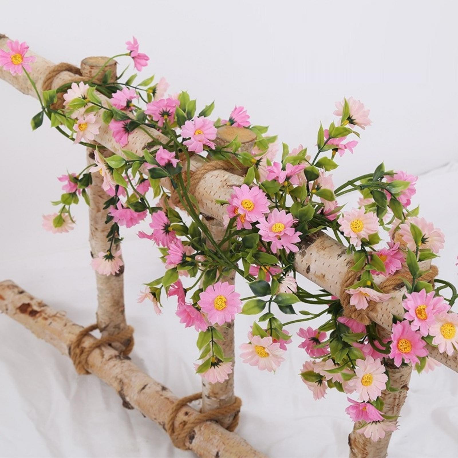 2 Pcs 6.9ft Flower Garland Artificial Daisy Flowers Vine Hanging Vines Flowers Spring Flower Vine Green Leaves Wall Party Wedding Arch Floral Indoor Outdoor Deco