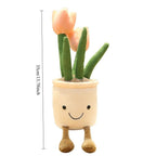 Tulip Flower Pot Stuffed Throw Plushie Pillow Doll, Soft Fluffy Plant Friend Hugging Cushion - Present for Every Age & Occasion