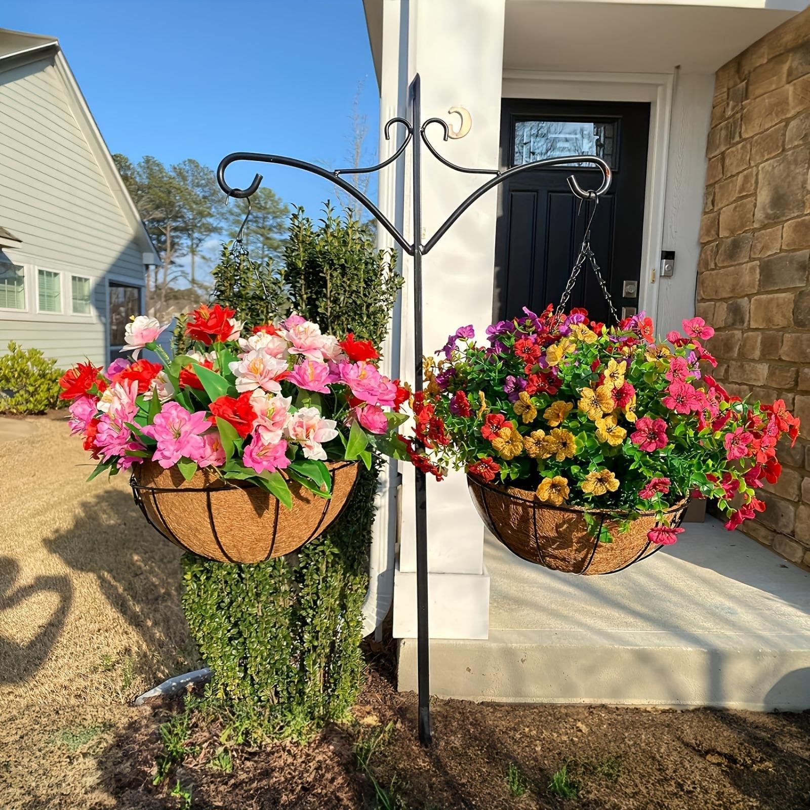 Artificial Silk Daisy Eucalyptus Spring Hanging Basket Metal Coconut Pot | Outdoor Indoor Porch Garden Easter & Home Decor in Pink Purple Orange Mix