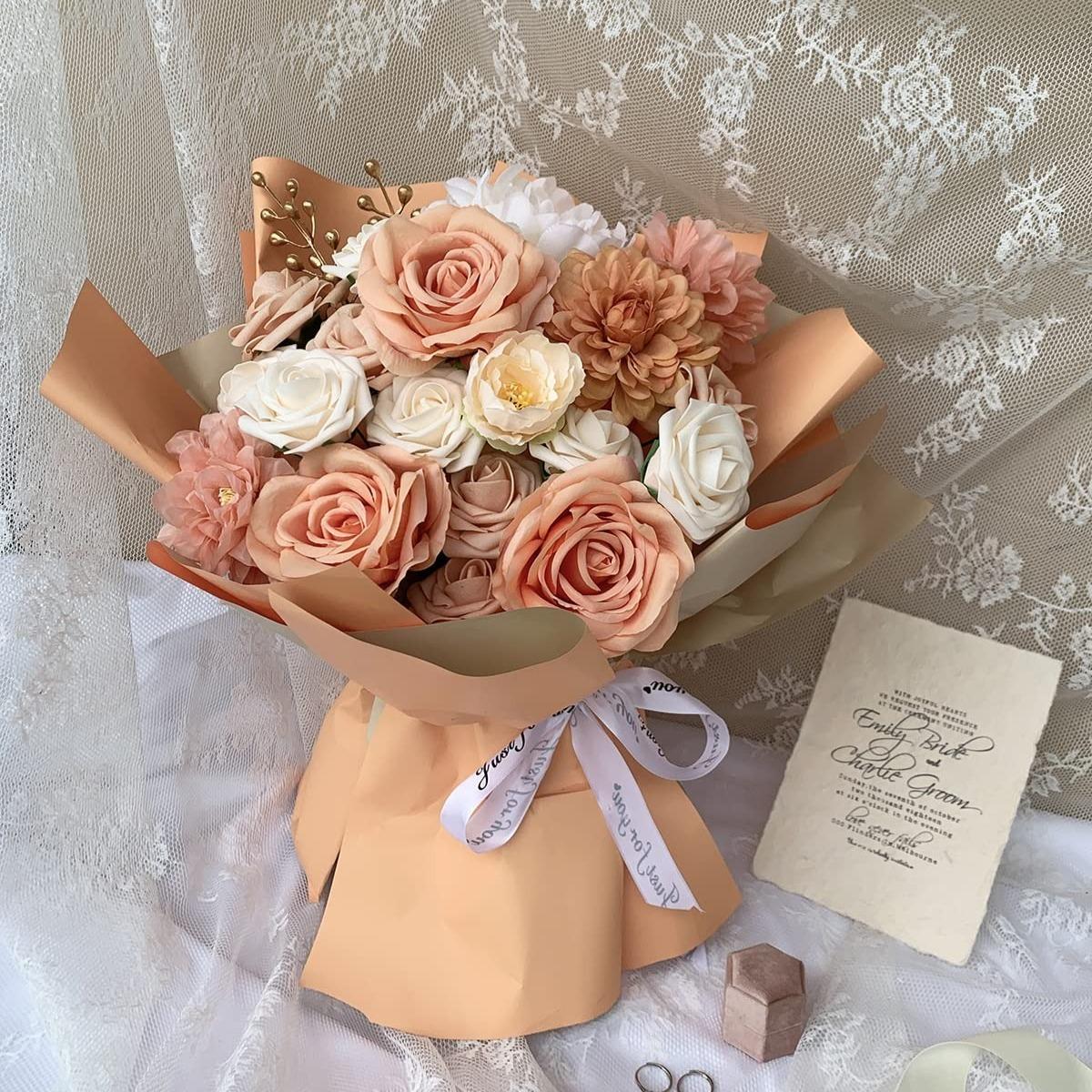 Artificial Dahlia Flowers Bulk | DIY Wedding Bouquet Bridal Shower Party Centerpiece & Home Decor in Pink Orange Wine Red White 5 Colors
