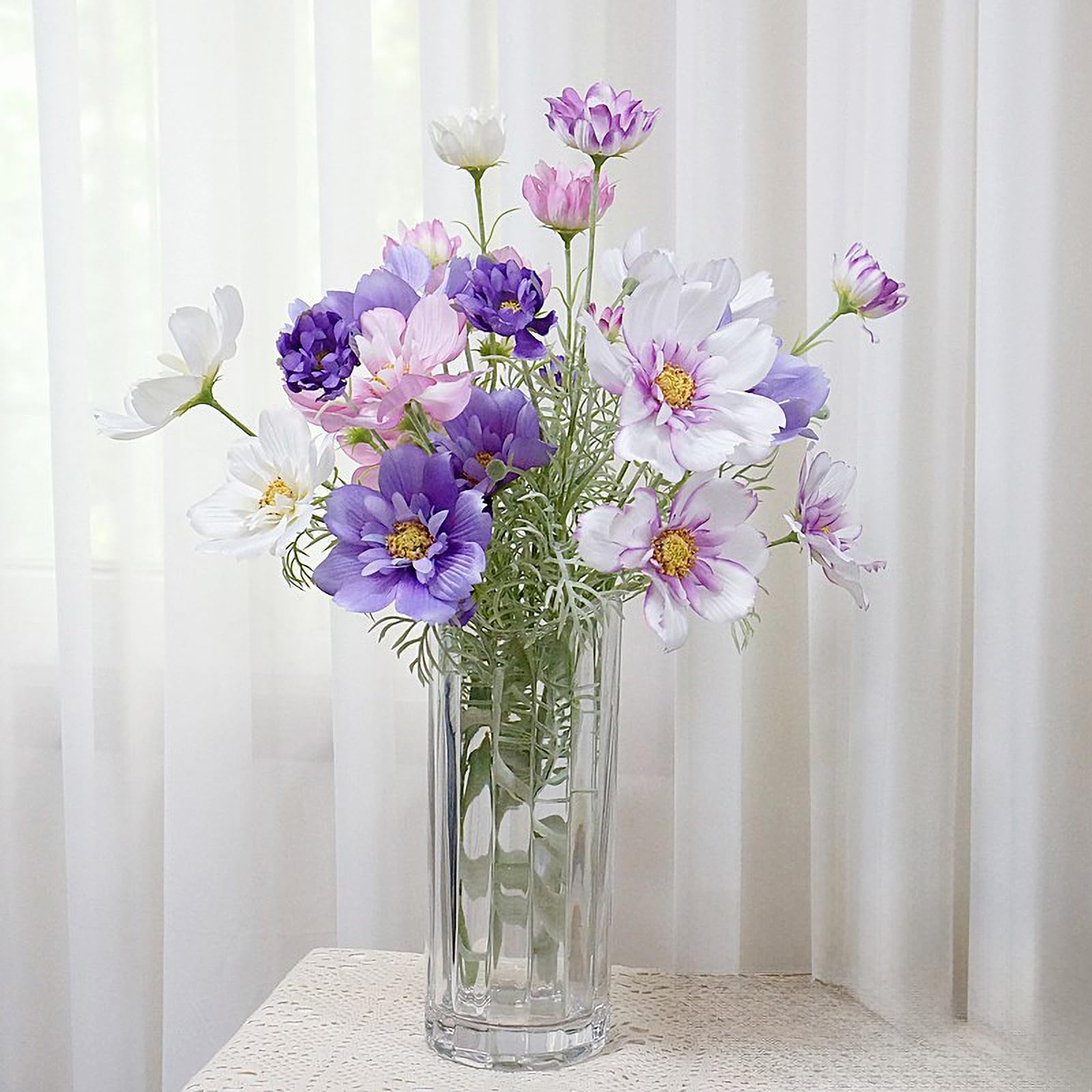 
Set of 3 artificial cosmos stems arranged in vase for home decoration