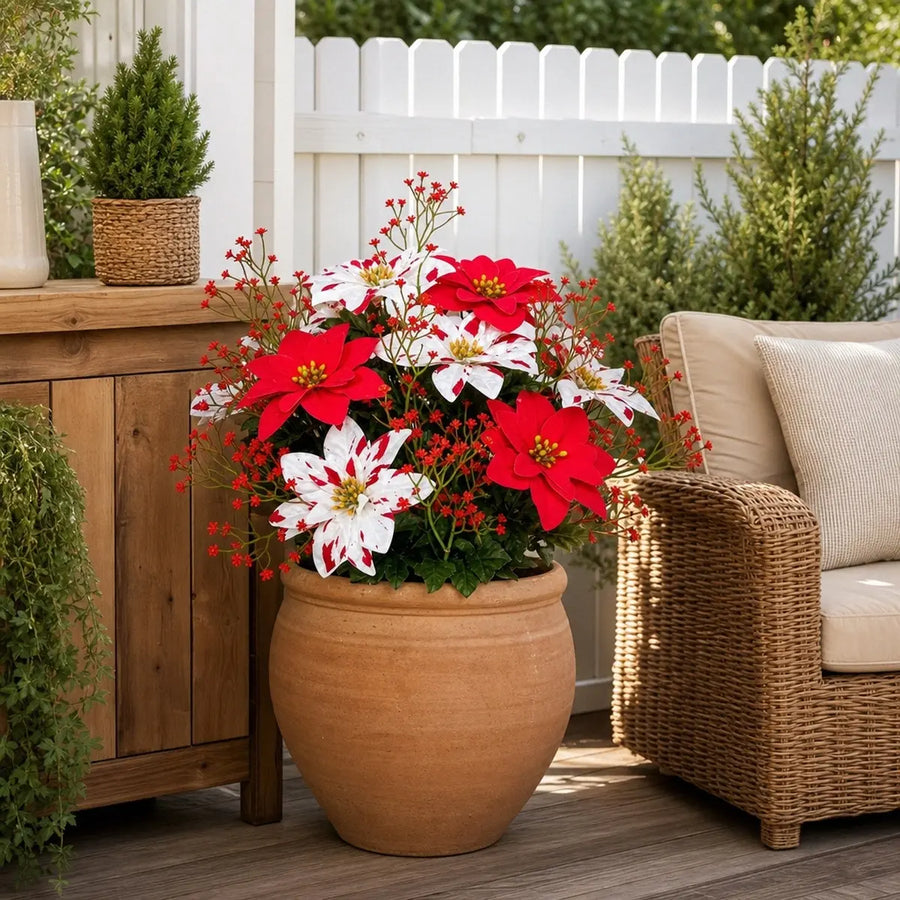 Artificial Christmas Poinsettia Picks & Berry Stems – Set of 40