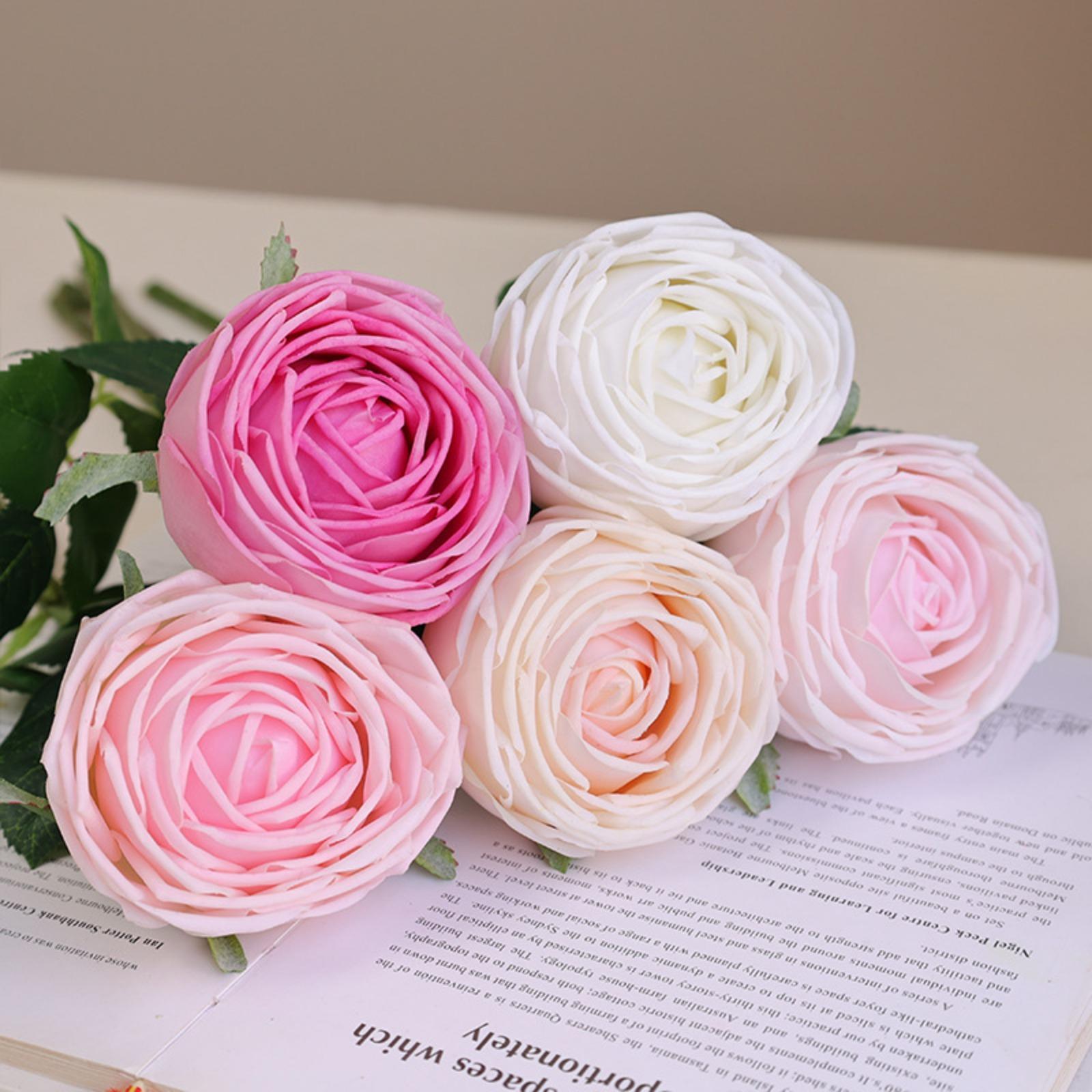 Real Touch Fuchsia Rose Stems 5pcs | Wedding Bouquet Centerpiece Home Decor in White Pink Dark Pink Beige Light Pink