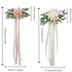 Artificial Rose Chair Decor 4pcs with Eucalyptus & Ribbons | Wedding Ceremony Aisle & Engagement Party Decoration in White Blue Pink Light Pink
