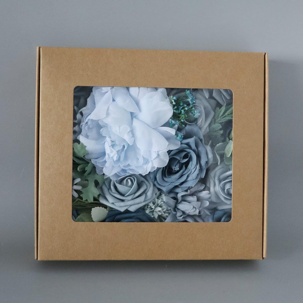 Artificial navy blue flowers with stems for outdoor weather-resistant decor
