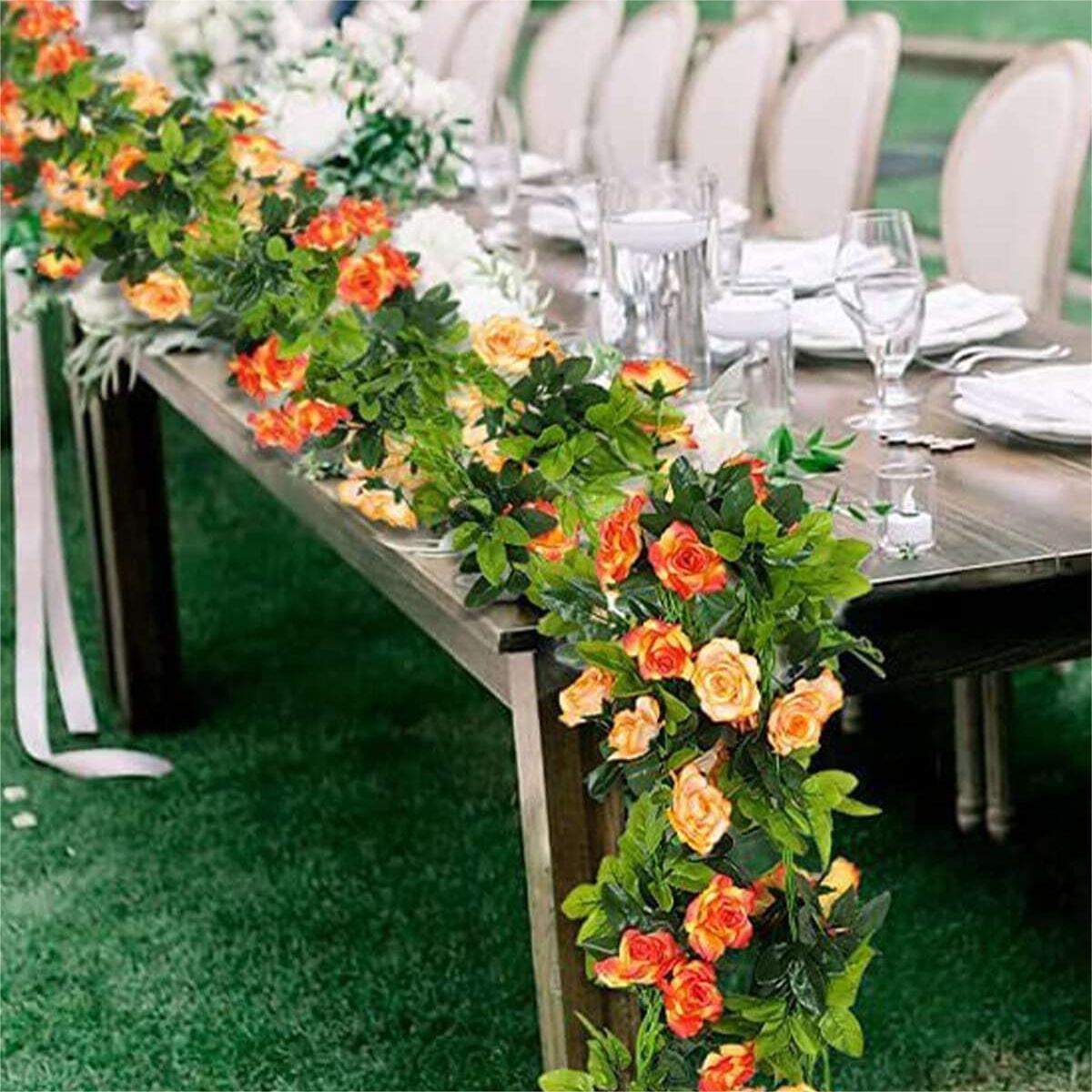 Silk Rose Flower Garland with Fruit Accents | Hanging Floral Decor in Red Orange Purple
