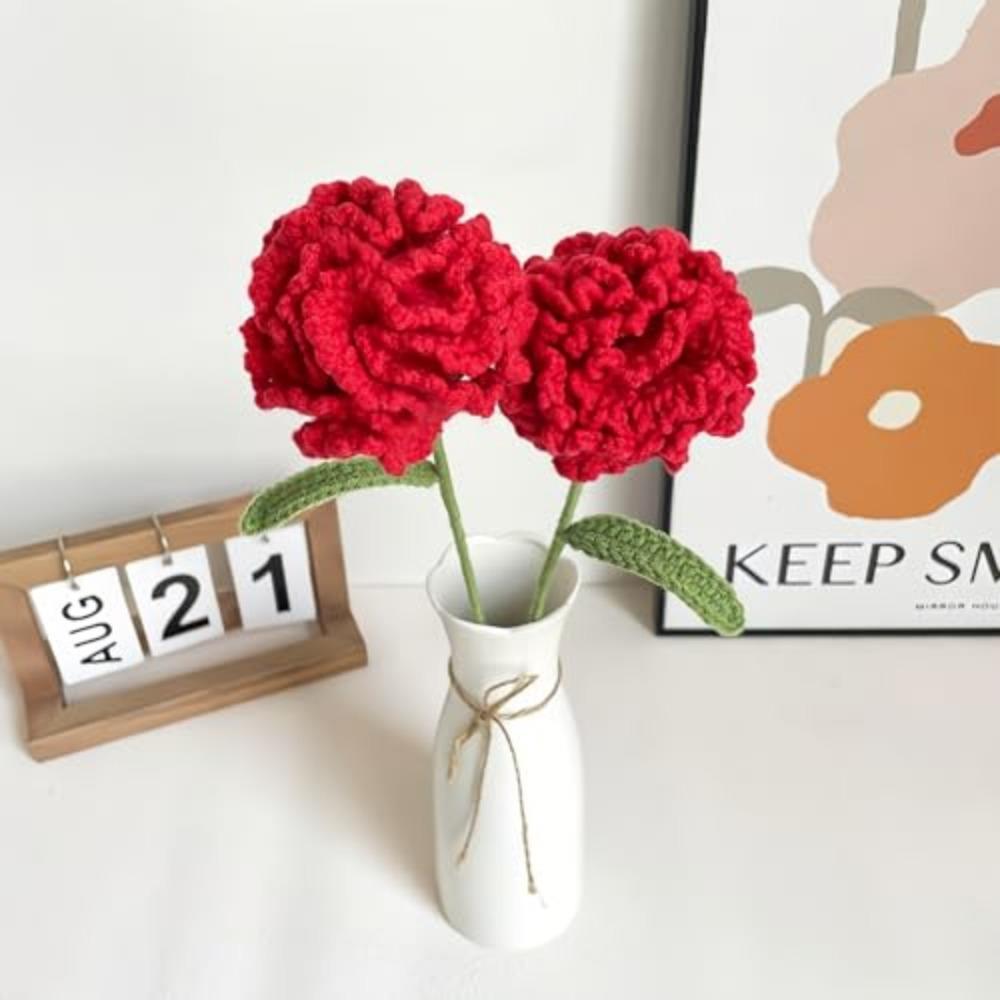 Handmade Gradient Crochet Knitted Flowers 6pcs | Bouquet for Wedding Home Decor DIY Mother's Day Birthday & Anniversary Gift in Pink Purple Red Orange