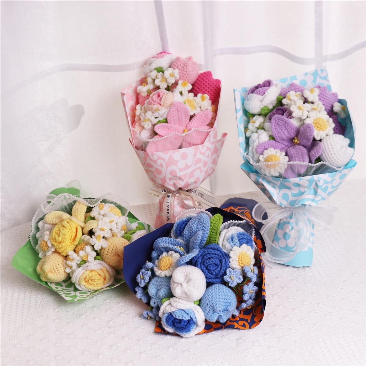 Handmade Crochet Flower Bouquet Pink | Eternal Rosy Flowers for Home Room Decor Wedding Anniversary Birthday & Festival Gift