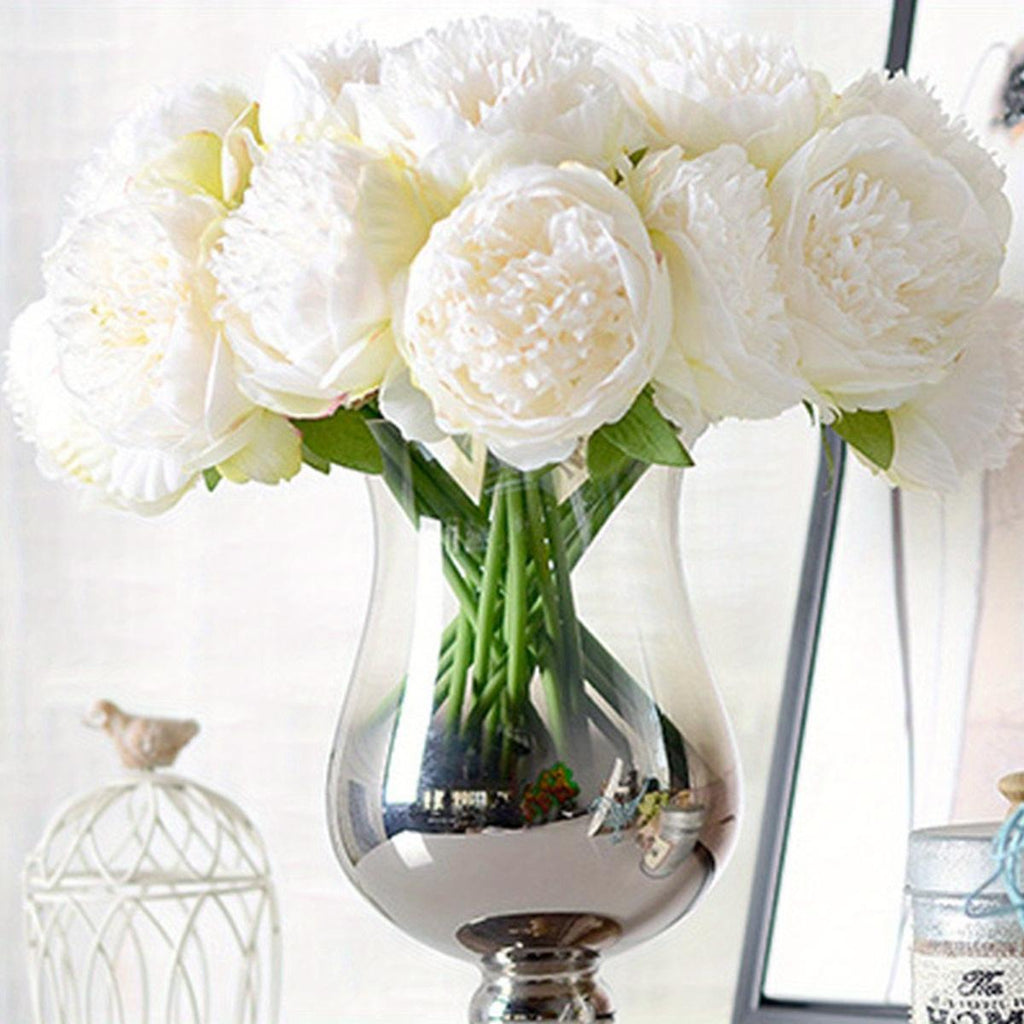 Artificial Peony Flowers | Bridal Bouquet Wedding Table Centerpiece & Home Vase Flowerpot Decor in Dark Pink Red White Light Pink Champagne