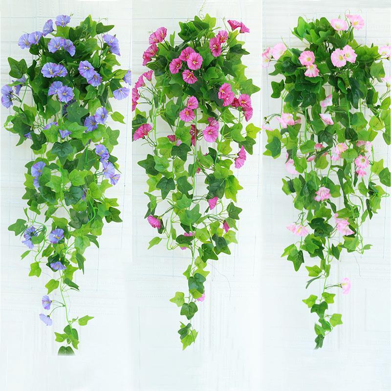 Artificial Hanging Pothos Vines with Flowers | Indoor & Outdoor Wall Balcony Living Room Home Decor in Pink White Yellow