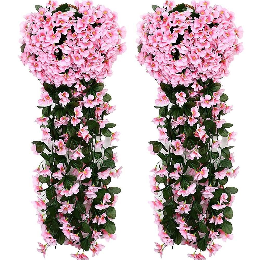 Artificial Hanging Flowers Lily for Outdoors, 2 PCS Fake Plants Garden Decors, Realistic UV Resistance Faux Silk Flowers Ornaments Fruit Plastic