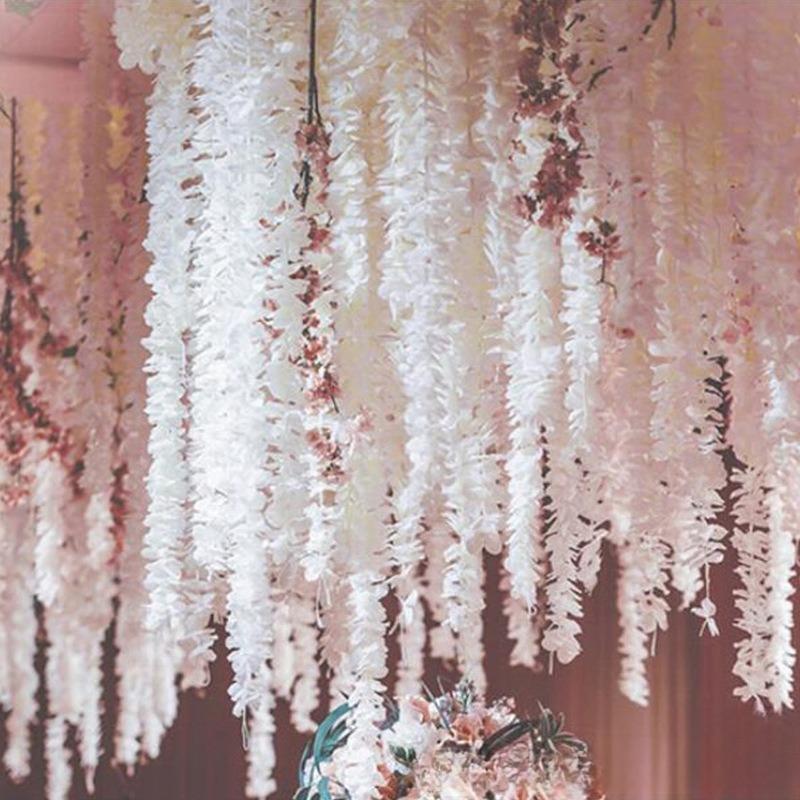 Artificial Orchid Cherry Blossom Vine Hanging Garland 10pcs | Handmade Wedding Arch Wall Ceiling Backdrop Decor in White Red Pink Blue