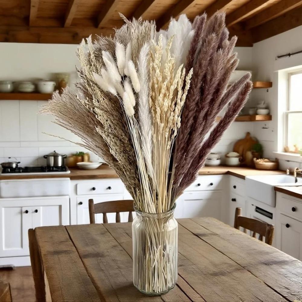 Natural Dried Cortaderia Selloana Mixed Flower Bouquet | Wedding Coffee Table Farmhouse & Home Decor
