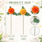 Artificial Orange & Yellow Mum Ball Flower Stems – 12-Piece Bouquet