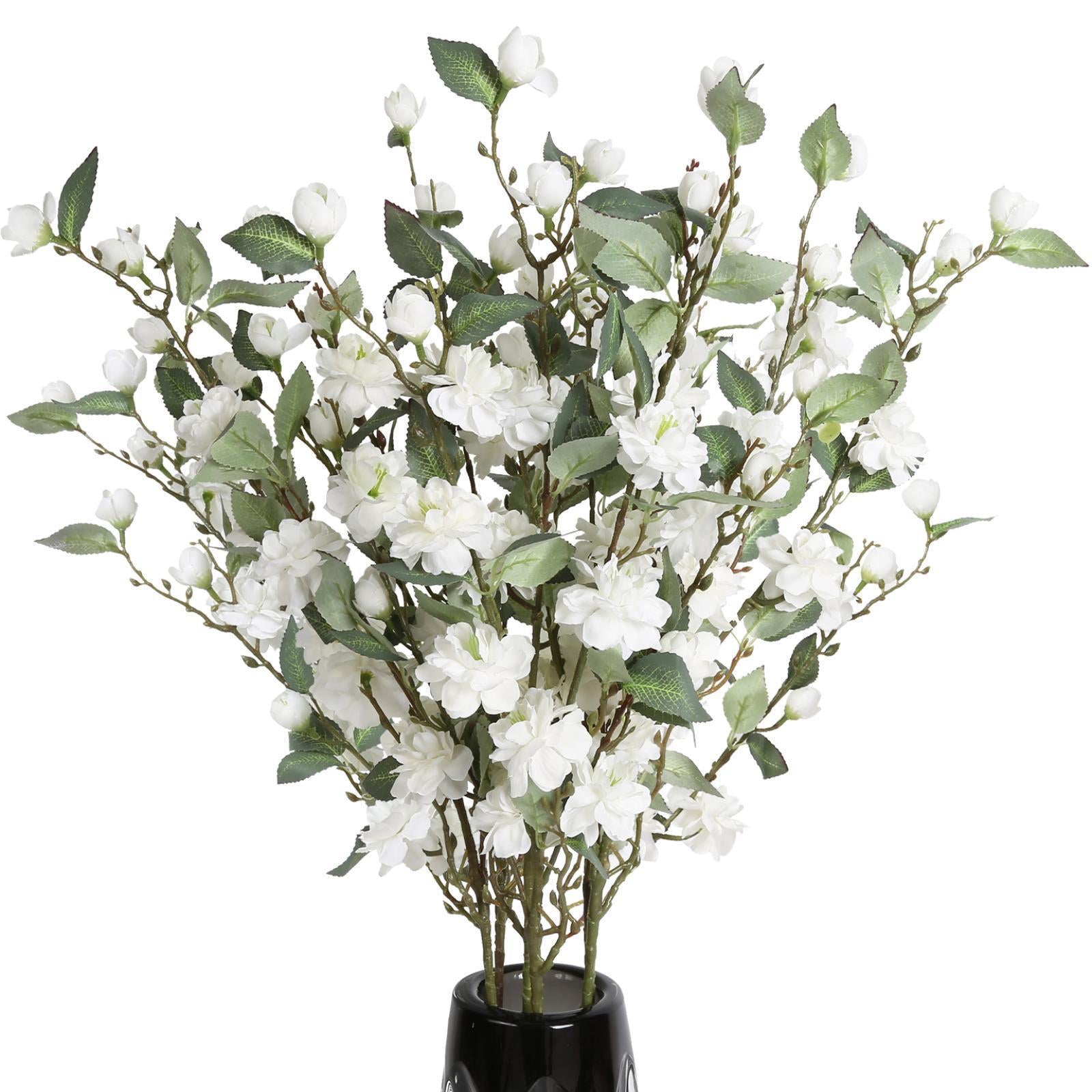 Artificial Cherry Blossom Silk Flowers Set of 6 | Wedding Home Decor Table Centerpiece Ornaments White Orange Pink Light Pink