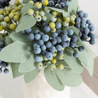 Artificial Blueberry Berry Stems 12pcs | Lifelike Faux Berry Sprigs for Wedding Christmas Valentine's Day Halloween & DIY Bouquet Decor in Blue Green