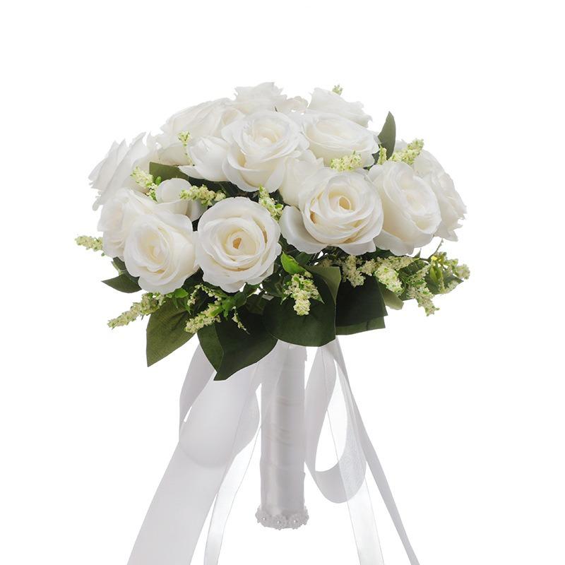 Artificial Rose Bridal Bridesmaid Bouquet | Wedding Church Valentine's Day in Champagne White