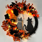 Halloween Black Cat Moon Wreath with Rose Flowers | Front Door Wall Window & Party Decor in White Orange Purple