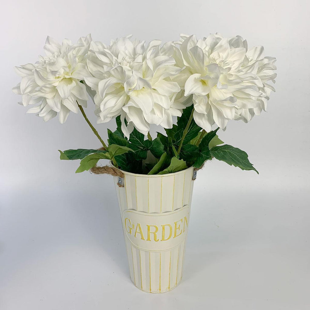 Artificial Dahlia Flowers | Chinese Pastoral Style Realistic Faux Blooms for Home Garden Interior & Commercial Decor in White Pink