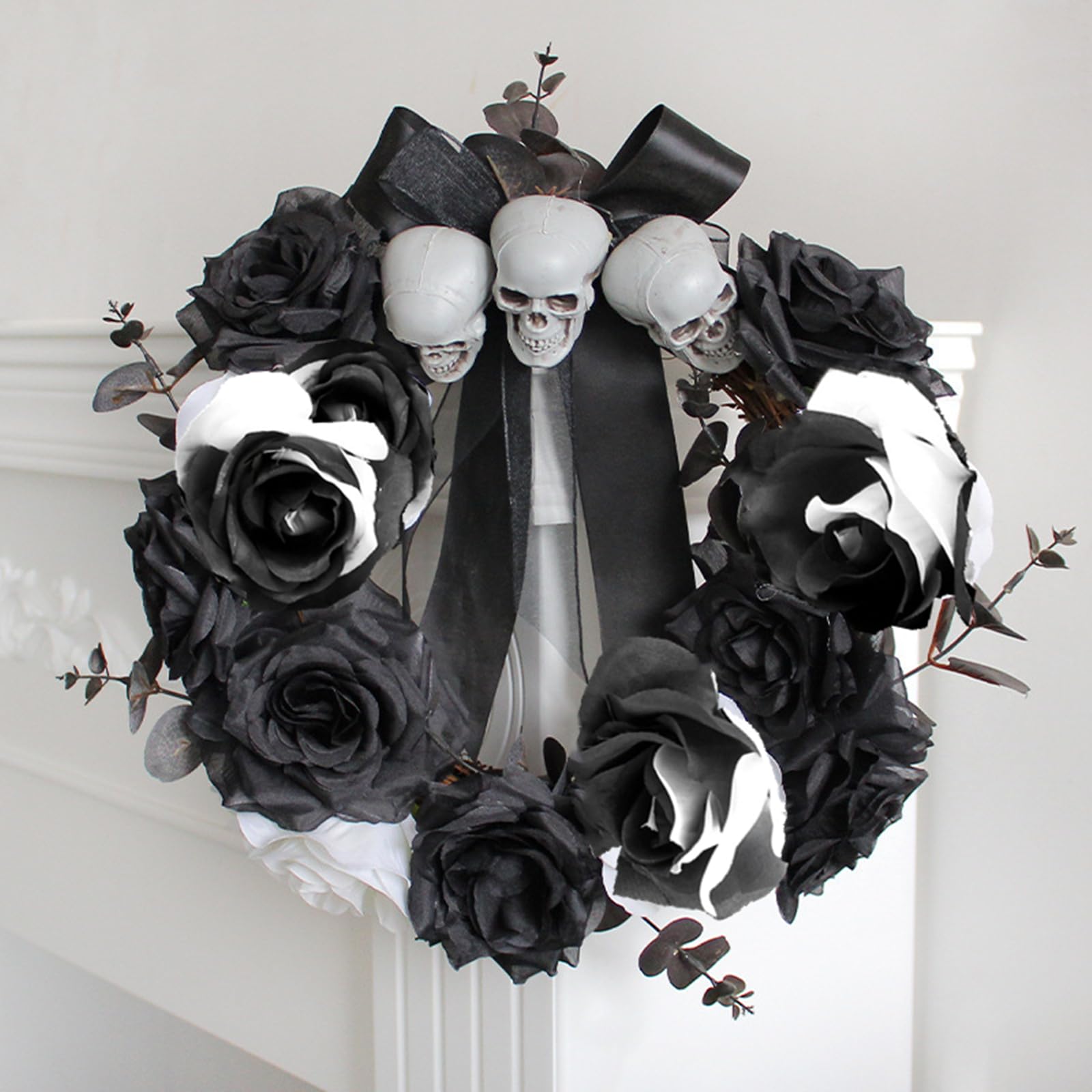 Black & White Artificial Roses with Stems | 10PCS Gothic Wedding Halloween Decor