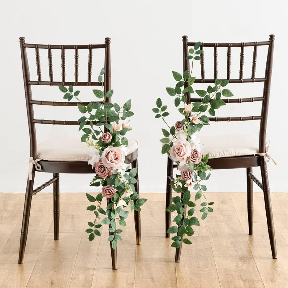 Artificial Rose Greenery Swag for Wedding Chair Pew & Aisle | Ceremony Backdrop Floral Decoration in Orange Pink Purple White Blue