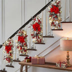 Christmas Door Swag with Bow, Artificial Pine Needle Swag with Berries & Glitter Leaves for Front Door Wall Fireplace Staircase Holiday Decor