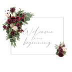 Wedding Arch Artificial Flowers 2pcs | Hanging Four Corner Sign Arrangement for Ceremony Backdrop & Bridal Decor in Red Purple