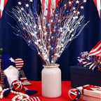 Red White & Blue Patriotic Floral Stems Set of 2 | 4th of July Memorial Day Party Table Centerpiece & Home Decor
