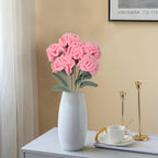 Handmade Crochet Carnation Flowers 6pcs 16.9 inch Bendable Stem | Vase Table Home Decor & Gift in Red Pink White Blue Peach Pink
