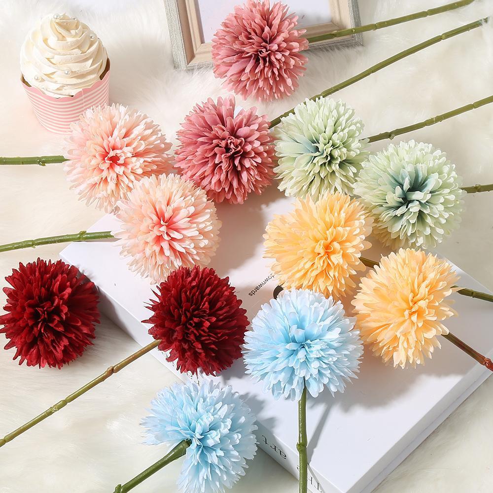 Artificial Chrysanthemum Ball Flowers 6pcs | Wedding Centerpiece Party Home Garden & DIY Decor in White Pink Purple 8 Colors