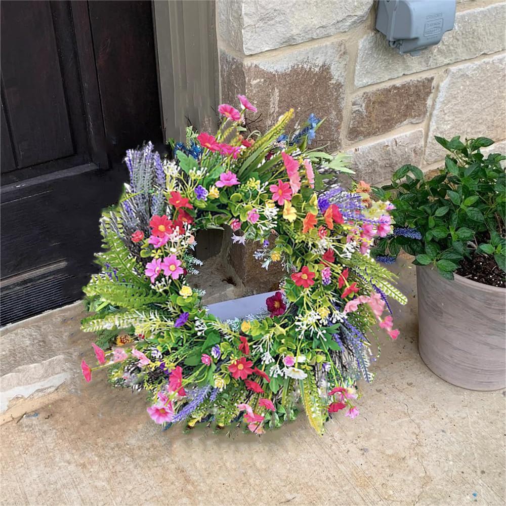 17.7in Spring Wreaths for Front Door Welcome Summer Flower Weatherproof Greenery All Seasons Round Wreaths Rustic Decor Decoration Fruit Plants