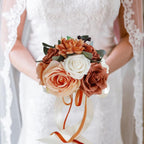 Artificial Rose Bridal Tossing Bouquet | Bride Bridesmaid Wedding Ceremony & Prom in Orange Pink Wine Red Blue