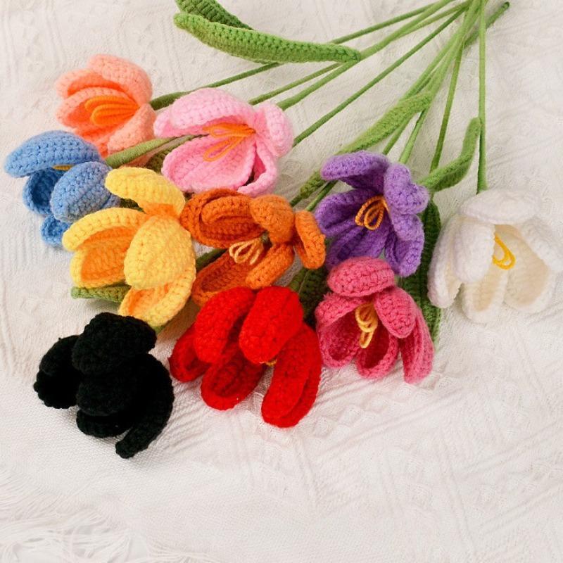 Crochet Flowers Handmade Bouquet | Decorative Floral Arrangement for Room Anniversary Birthday Wedding & Celebration Gift in Orange Pink White Red