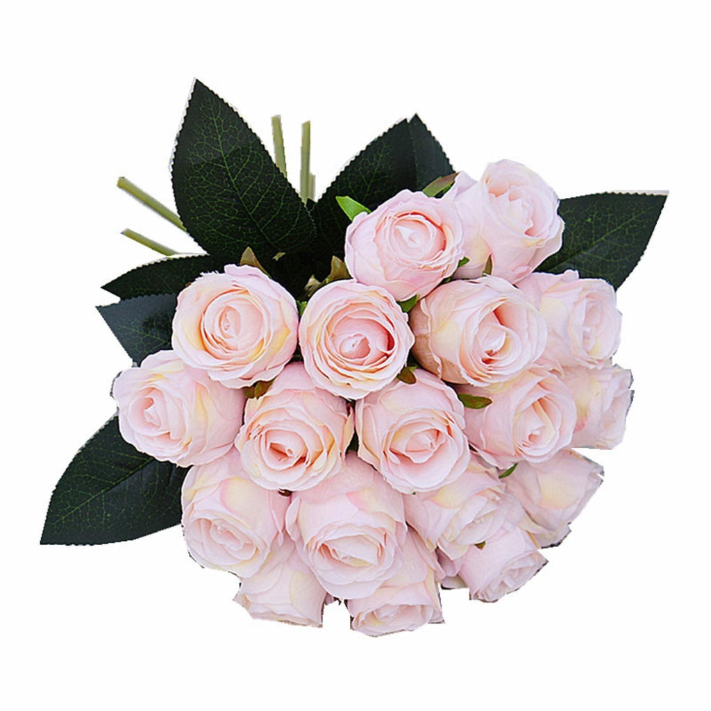 18 Heads Long Stem Silk Rose Artificial Flowers | Wedding Bouquet Centerpiece Bridal Shower Party & Home Decor in Beige Pink White